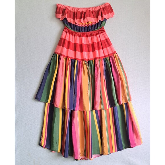 Farm Rio Mixed Stripes Strapless Maxi Dress Women’s Size Medium Multi-Color - Picture 1 of 12